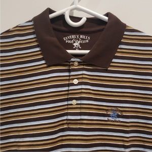 BEVERLY Hills Polo Club Polo Shirt Brown Blue
Striped Mens Size XL 100% Co